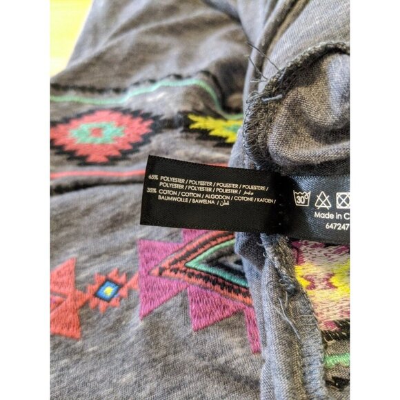 Womens Large Cropped T Shirt Top Southwest Aztec Gray Cotton Blend Boho Summer - Picture 7 of 8